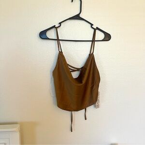 Brown Tank Crop Top with Tie Up Straps